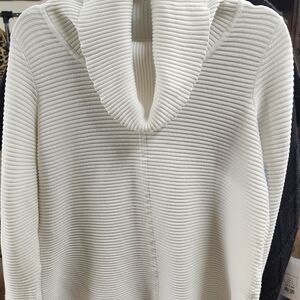 Cyrus White Ribbed Cowl Neck Sweater